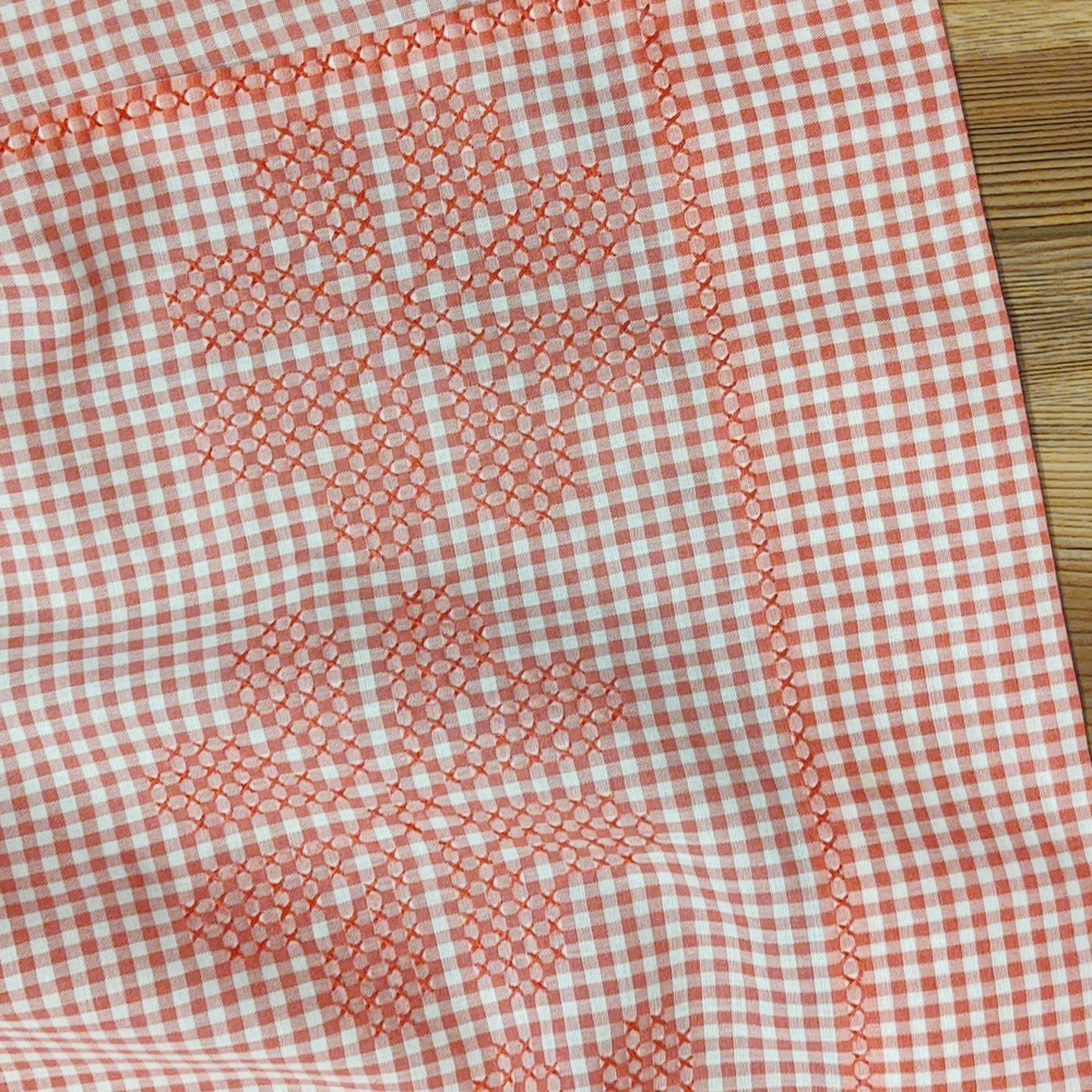 Vintage Pink Embroidered Gingham Half Apron - Picture 2 of 4